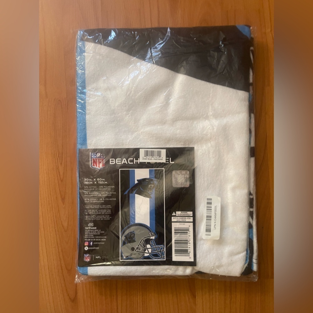 New NFL Carolina Panthers beach towel 30x60”